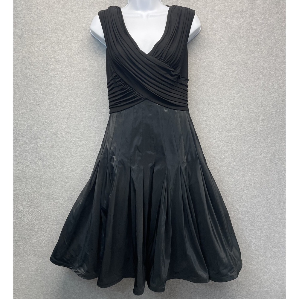 Tadashi Collection Taffeta Fit & Flare Dress Womens 4 Black Sleeveless Cocktail